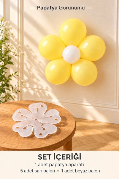 BalonArt Papatya Balon Yapma Seti 1 Aparat 6 Balon Makaron Sarı Beyaz Doğum G...