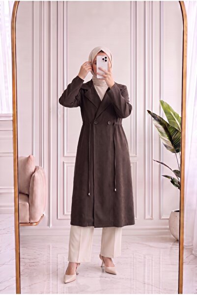 MİHRA STORE Mahidevran Waist Drawstring Double Button Cap-Ek1123 Brown