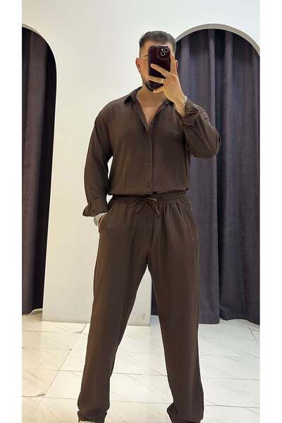 MERVENS Crinkled Shirt Trousers Set