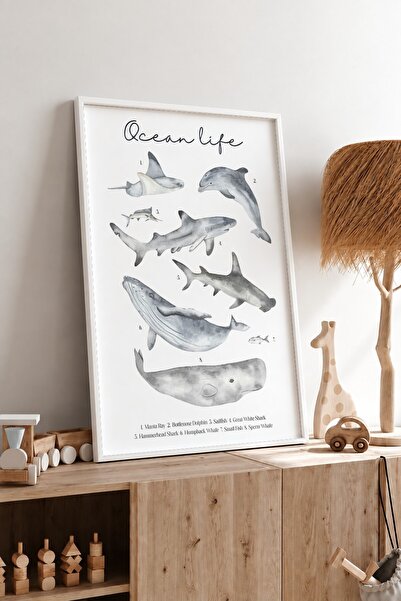 KEYFHOME Creaturi marine Balene înrămate MDF Tablou Poster Camera copiilor De...