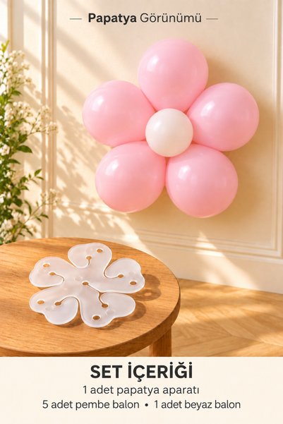 Pembe Beyaz Papatya Balon Yapma Seti 1 Aparat 6 Balon Doğum Günü Süsü