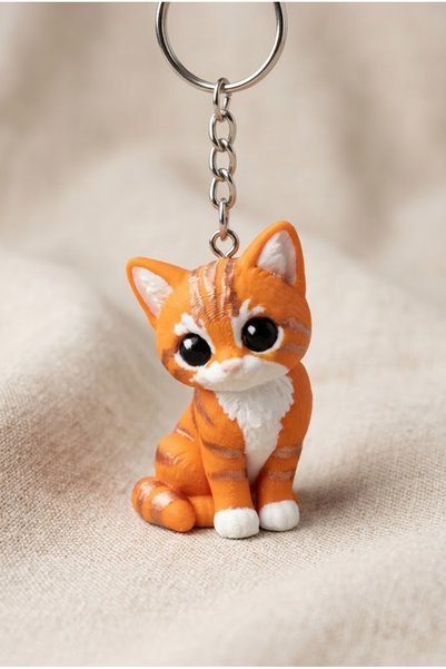 BytexStore Sevimli Sarman Tekir Kedi 3D Baskı Anahtarlık & Çanta Süsü