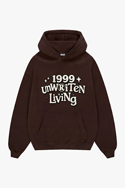 Sekizbiraltı Unwritten Living Printed Oversize Unisex Brown Hoodie