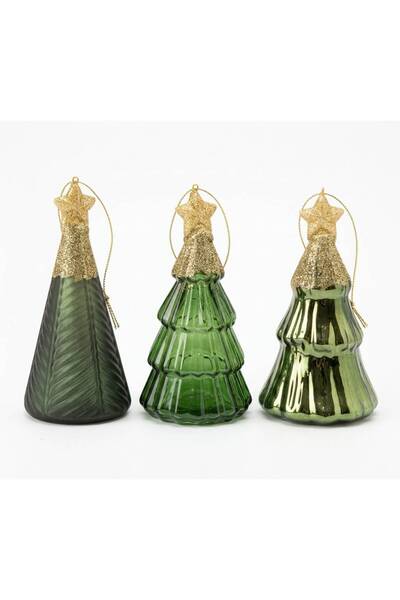 Xmas Baubles Σετ 3 γυάλινων χριστουγεννιάτικων στολιδιών/φιγούρων, σχέδιο ελά...