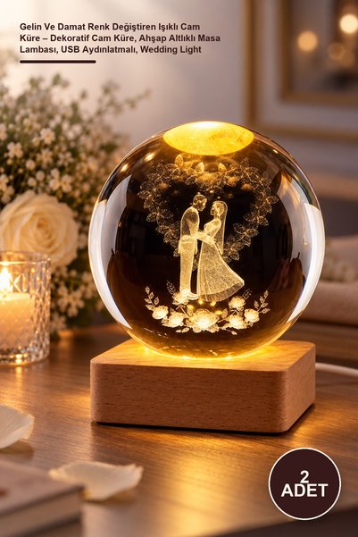 Yenilig 2 Pieces of Bride and Groom Color Changing Lighted Glass Globes – Dec...