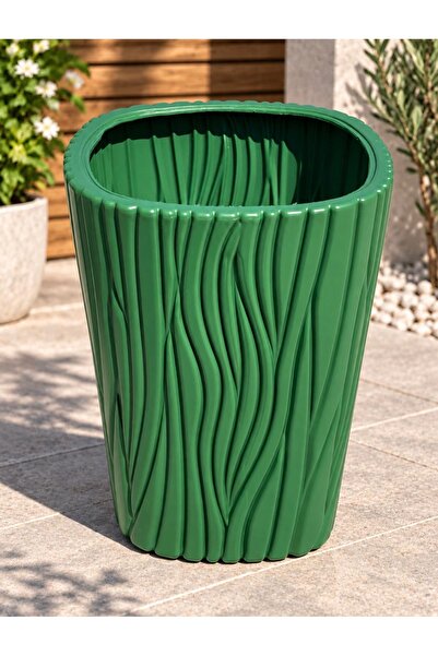 ZEVLİ Ağaç Desenli Yeşil Renk Büyük Boy Oval Saksı