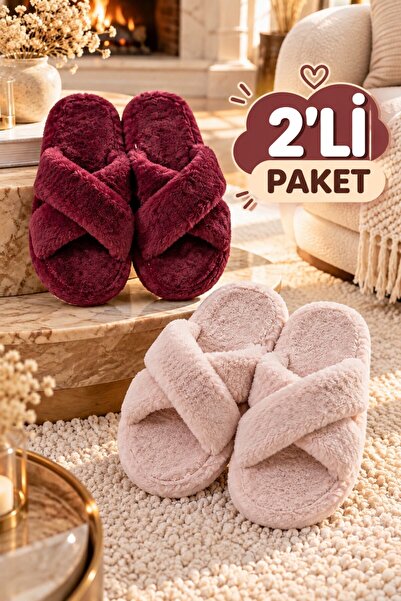 Moda Frato 2-Pack Furry Cross Women's Slippers Home Slippers Soundproof Sole ...