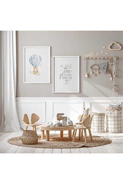 KEYFHOME Set de 2 baloane cu aer cald, tablou MDF înrămat, poster, decor de p...