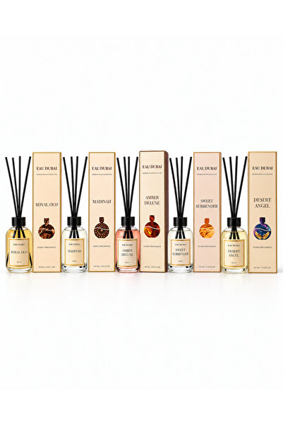 Eau Dubai Set 5 odorizante de cameră cu bețișoare, Royal Oud + Madinah + Amber Deluxe + Sweet Surrender + Desert Angel, 550 ml