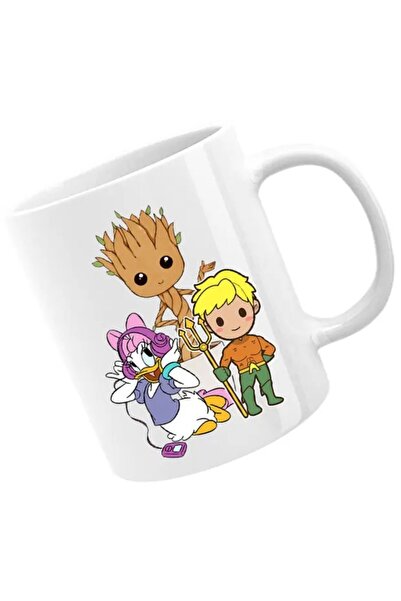 INOVATIX Cana Aquaman Baby Groot Daisy Duck cu desene animate, albă, 330 ml