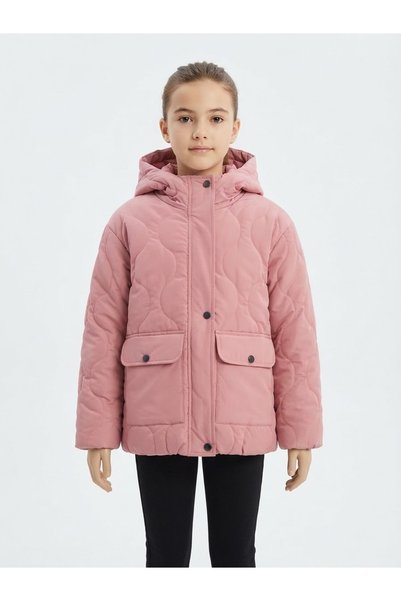 COOL PINK Kız Çocuk 10-14 Yaş Pudra Soft Jel Su Geçirmez Kumaş Kaban