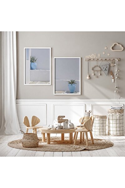 KEYFHOME Mediteranska plava biljka u saksiji, set od 2 uokvirena MDF slika, p...