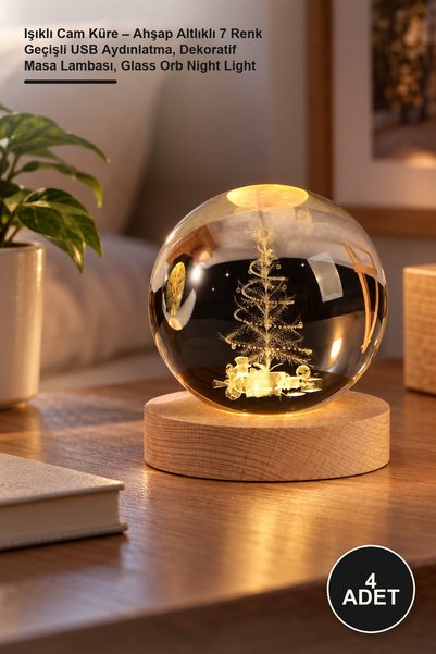Yenilig 4 Pieces of Lighted Glass Globes – 7 Color Changing USB Lighting with...