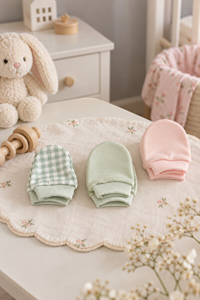 Moi Noi 3-Pack Organic Cotton Newborn Gloves Mint Pink