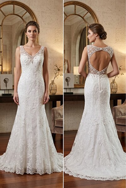 JABO WEDDİNG HOUSE GELİNLİK 38 BEDEN ÜSTÜ TAŞ VE KUM BONCUK İŞLEME DETAYLI ET...