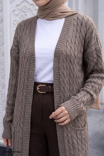 InStyle Knitted Pattern Long Mink Knitwear Cardigan