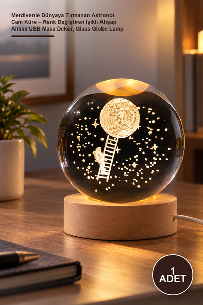 Yenilig 1 Piece Astronaut Climbing the Stairs to Earth Glass Globe - Color-Ch...