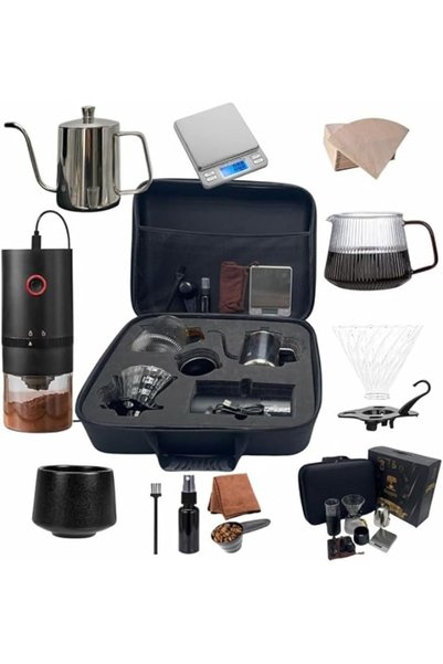 Doppio Fika Point Pour Over Coffee Maker Set, 12-Piece Kit with Electric Grin...