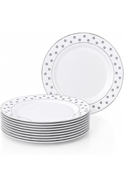 mastergold White Polka Dot Premium Disposable Serving Plates | Elegant Emboss...