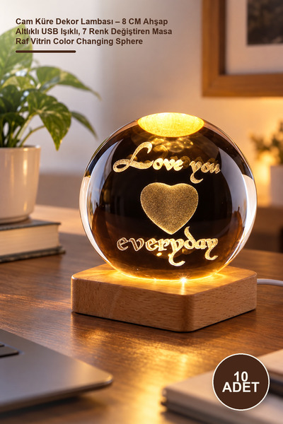 Yenilig 10 Pieces Glass Globe Decor Lamp – 8 cm with Wooden Base, USB Lighted...
