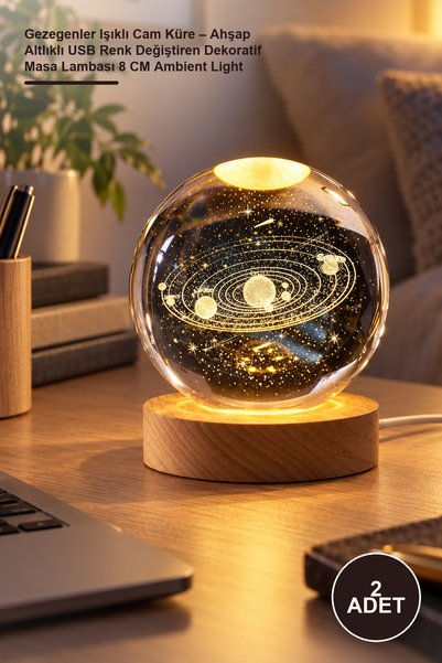 Yenilig 2 Pieces of Planets Illuminated Glass Globe – USB Color Changing Deco...