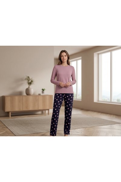 Jiber Kadın Uzun Kollu Gül Kurusu Pijama Takımı
