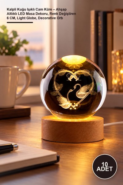 Yenilig 10 Pieces of Hearted Swan Illuminated Glass Globe – Led Table Decorat...