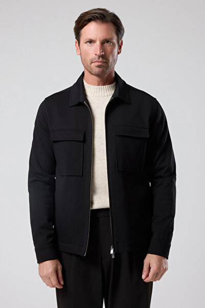Erkek Fermuarlı Cepli Jacket U05048 Siyah