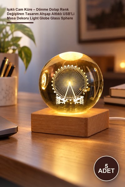 Yenilig 5 Pieces of Illuminated Glass Globe – Ferris Wheel Color-Changing Des...