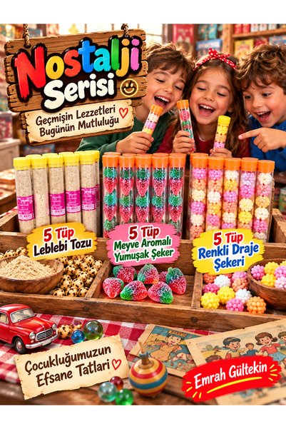Emrah Gültekin Nostaljik Lezzetler Seti 5 Tüp Leblebi Tozu- 5 Tüp Renkli Draj...