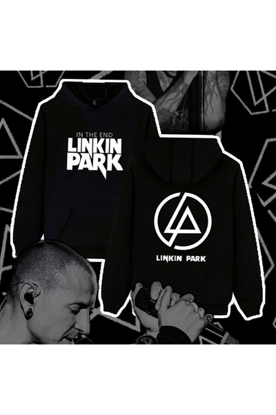 Vordevia Hanorac oversize din bumbac imprimat Linkin Park, cu 3 fire, cu deta...