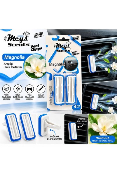 Mey’s Scents Magnolia Araç Klima Kokusu 4’lü Set Havalandırma Klipsli