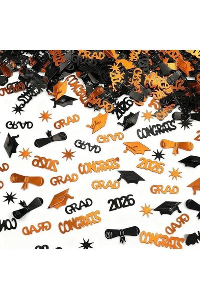 GENERAL 2026 Graduation Cap Confetti for Table Decorations, Sparkly Orange Bl...