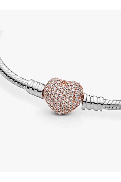 Pandora Brățară cu inimă strălucitoare și închizătoare tip șarpe, Argint Sterling 925, Bijuterii elegante pentru femei
