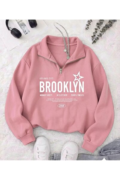 Vordevia Unisex Γυναικείο - Ανδρικό φούτερ με στάμπα Brooklyn με μισό φερμουά...