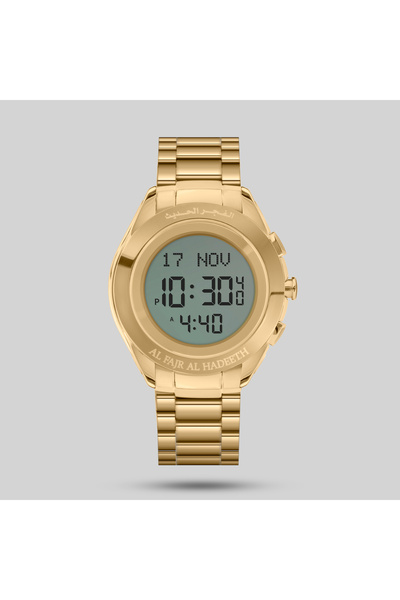 alfajr alhadeeth Al Fajar Modern Stainless Steel Round Gold Big Model Watch A...