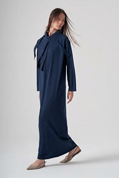 Ceremony 711 Fisherman Collar Bora Long Dress Navy Blue