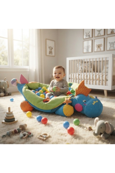 Generic Brand مفرش ألعاب للأطفال علي شكل ديتاصور مع 60 كرة 🧸⚽ – بساط لعب تفا...