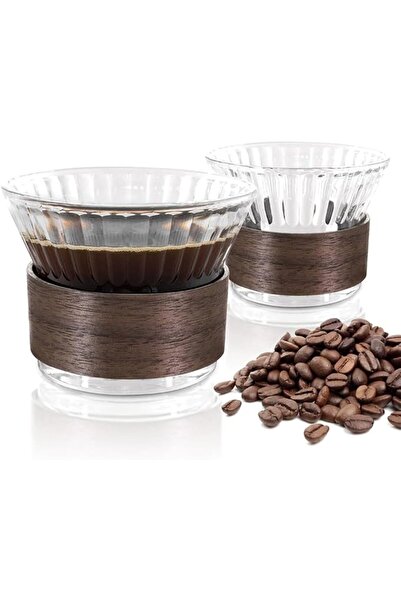 AZONEE Espresso Cups Set, Glass Cups with Wooden Belt, 7oz for Coffee/Milk, C...