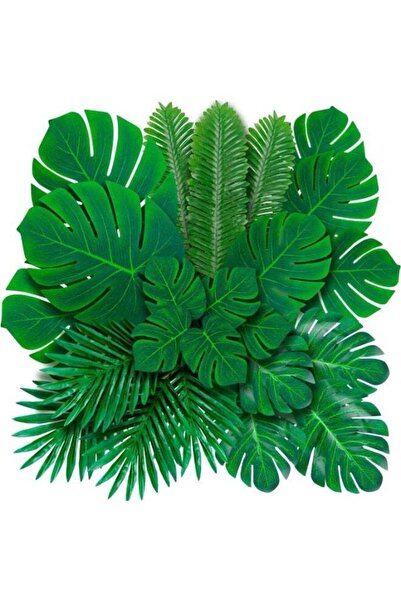 Generic 36 Pack Artificial Palm Leaves with Stem, 6 Sizes Green Fake Tropical...