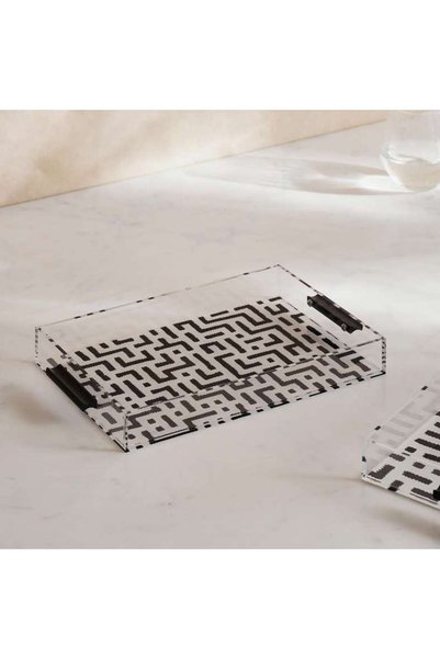 Generic Mirage Geometric Design Acrylic Decor Tray 30x20x4cm- Black - 112TAH9...