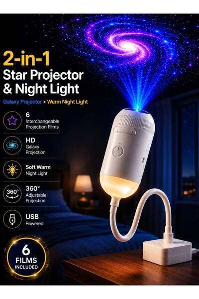 Generic 2-in-1 Galaxy Projector & Night Light with 6 Projection Films, HD Sta...