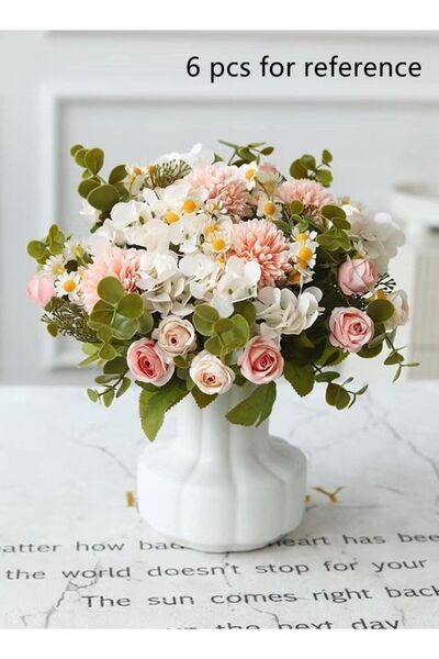 Generic 6-Bundle Artificial Flower Rose Hydrangea Chamomile Bouquet Suitable ...