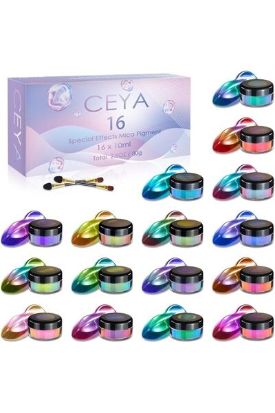 CEYA مجموعة مسحوق ميكا متغير اللون 16 لونًا، 2.8 أونصة/80 جرام، مسحوق كروم، ب...