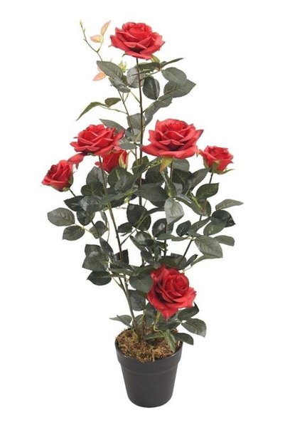 Generic Artificial Red Rose Plant in Black Pot, Faux Silk Flowers, Realistic ...