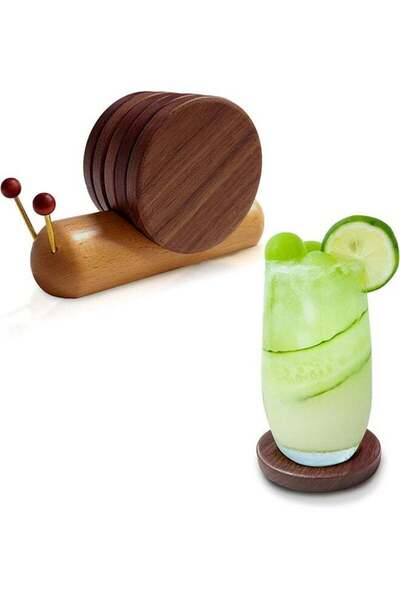 Generic Wooden Coasters for Drinks, Funny Coasters 5 Pcs Cute Snail Natural W...