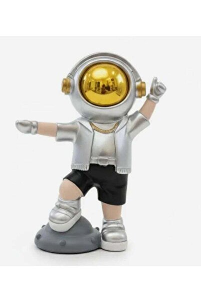 Generic AKDC 21cm Ceramic Astronaut Figurine in Silver with Gold Accents | Lu...