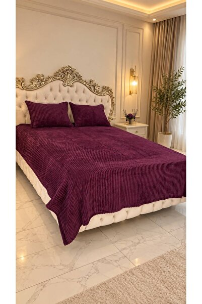 AHSEN TASARIM Double Plush Flannel Blanket, Bedspread Set - 1 Pair of Pillowc...