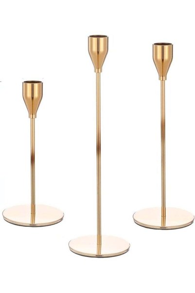 Generic Gold Taper Candle Holders Set of 3 – Metal Candlestick Stands