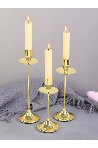 Generic Set of 3 Gold Metal Candle Holders/Candlestick Holders, for Taper Can...